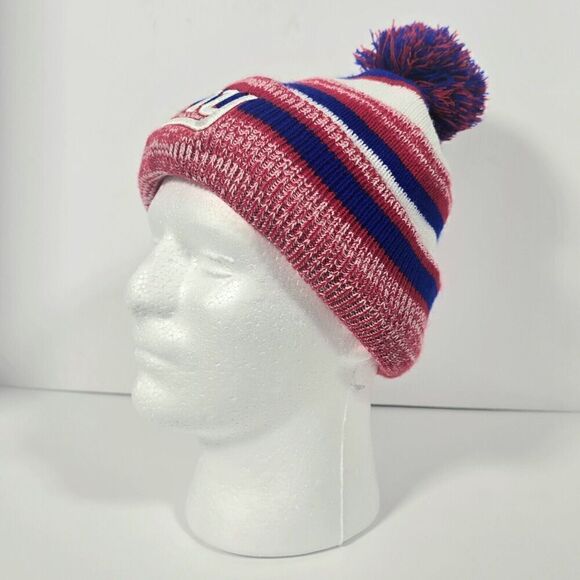 NFL New York Giants Adult Knit Beanie Hat Striped Fleece Lined Blue Red Football - Picture 3 of 7